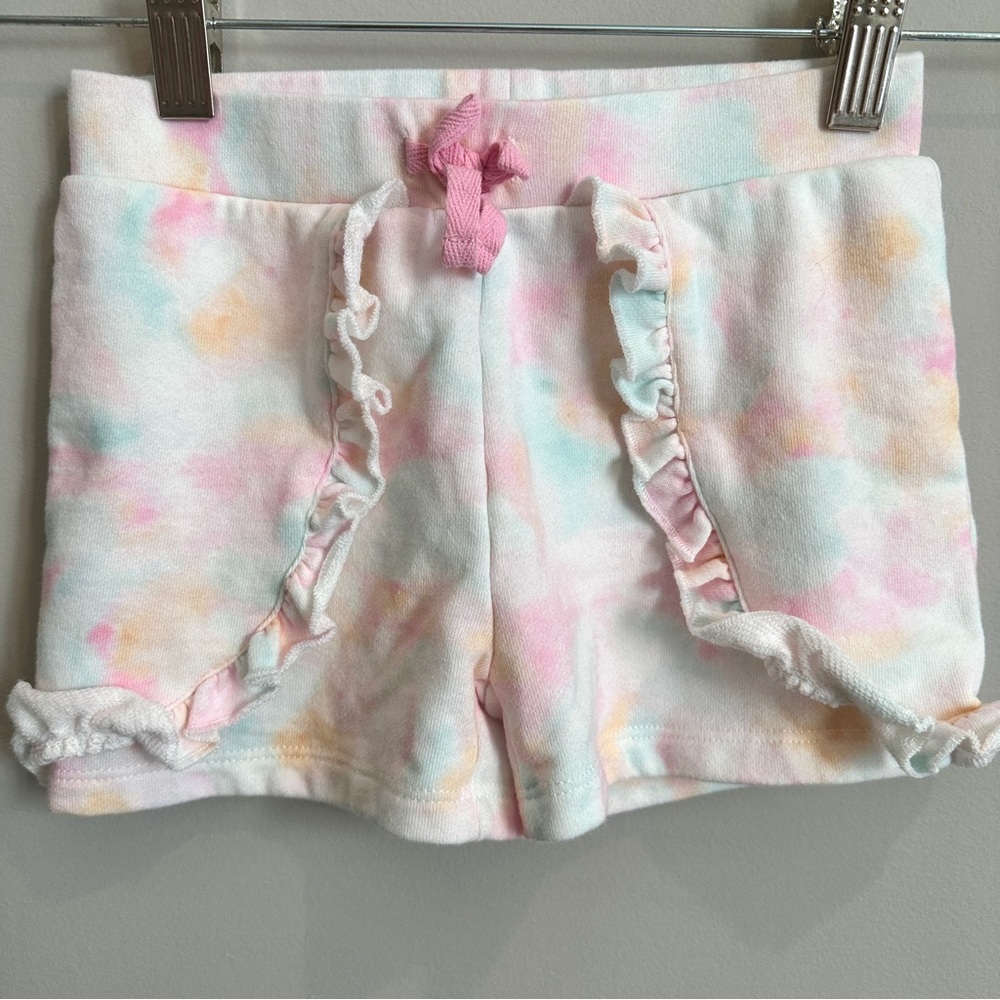 Andy and Evan Watercolor Pastel Pink Tie Dye Pull On Ruffle Shorts 4T